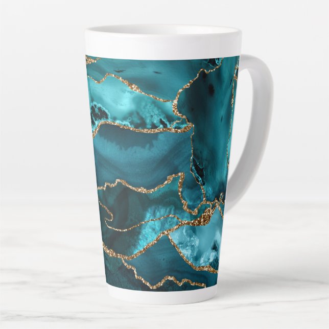 Caneca De Café Latte Agato de brilho azul e Dourado (Ângulo direito)