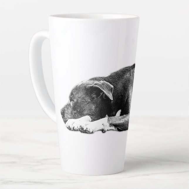 Caneca De Café Latte Agitação de Pitbull Mistura Preta e Branca (Ângulo esquerdo)