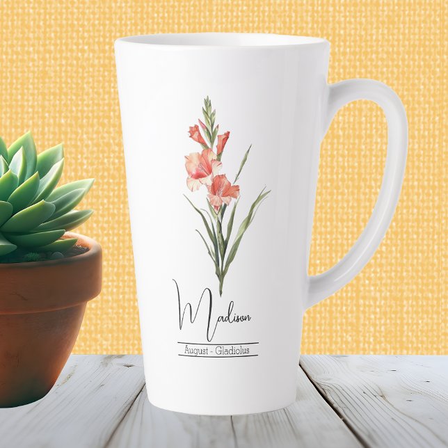 Caneca De Café Latte Agosto Gladiolus do Mês de Nascimento (Criador carregado)
