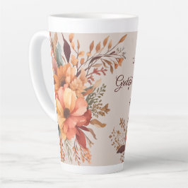 Caneca De Café Latte Agradecido abençoado Floral Dia de Ação de Graças