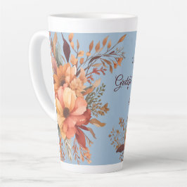 Caneca De Café Latte Agradecido abençoado FloralAçãoDeGraças