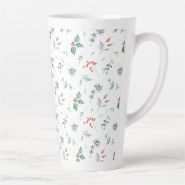 Caneca De Café Latte Água-forte Floral de Natal Feriado Tradicional