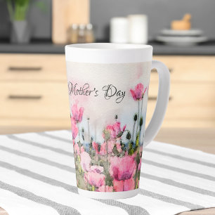 Caneca De Café Latte Água-forte Floral Rosa Feliz Dia das Mães 