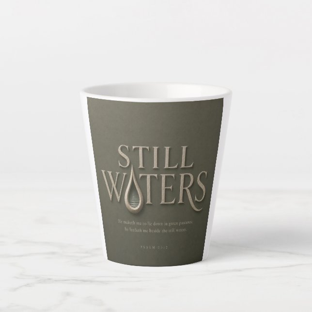 CANECA DE CAFÉ LATTE ÁGUAS TRANQUILAS | SALMO 23:2 | (Frente)