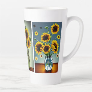 Caneca De Café Latte Ai Gera Girassóis em Vases