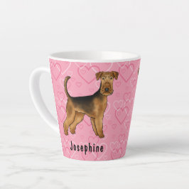 Caneca De Café Latte Airedale Terrier Dog Com Corações E Nome Rosa