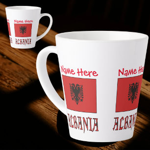 Caneca De Café Latte Albânia Bandeira Albanesa Vermelha Personalização 