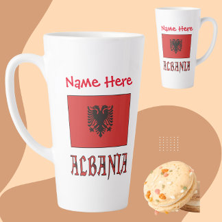 Caneca De Café Latte Albânia Bandeira Albânia Personalização Vermelha G