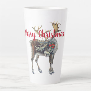 Caneca De Café Latte Alce de Natal com Saudação Personalizável