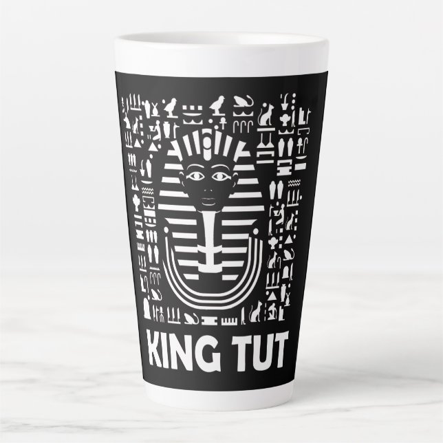 Caneca De Café Latte Alfabeto Hieroglífico do Rei Tut pharaoh egípcio (Frente)