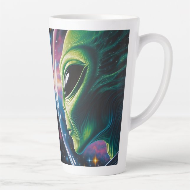 Caneca De Café Latte Alienígena e astronauta no espaço (Direita)