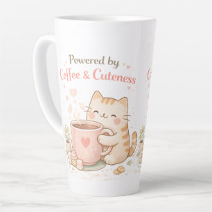 Caneca De Café Latte Alimentado por Café & Cuteness Gatinho Fofo Creme