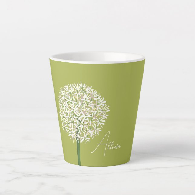 Caneca De Café Latte  Allium Flower Botanical Art | Elegant Flora (Frente)