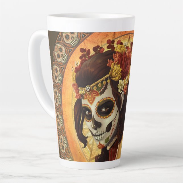 Caneca De Café Latte Almofada de Dia De Los Muertos (Ângulo esquerdo)