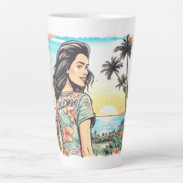 Caneca De Café Latte Aloha Girl