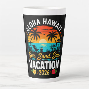 Caneca De Café Latte Aloha Havaí Mar Areia Sol 2026