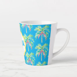 Caneca De Café Latte Aloha Tropical Palm Tree Blue Latg