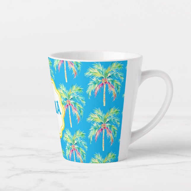 Caneca De Café Latte Aloha Tropical Palm Tree Blue Latg (Direita)