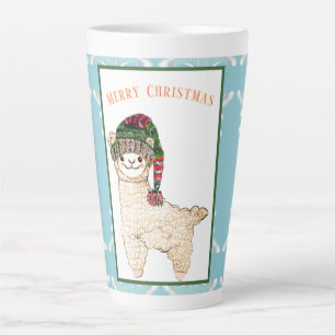Caneca De Café Latte Alpaca-branca com chapéu festivo