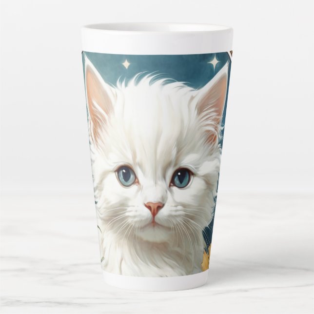 Caneca De Café Latte Alphonse Mucha Art Nouveau Kitten (Frente)