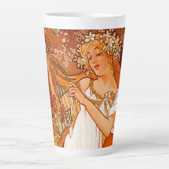 Caneca De Café Latte Alphonse Mucha Art Nouveau Primavera (Frente)