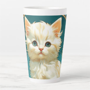 Caneca De Café Latte Alphonse Mucha Art Nouveau White Cat