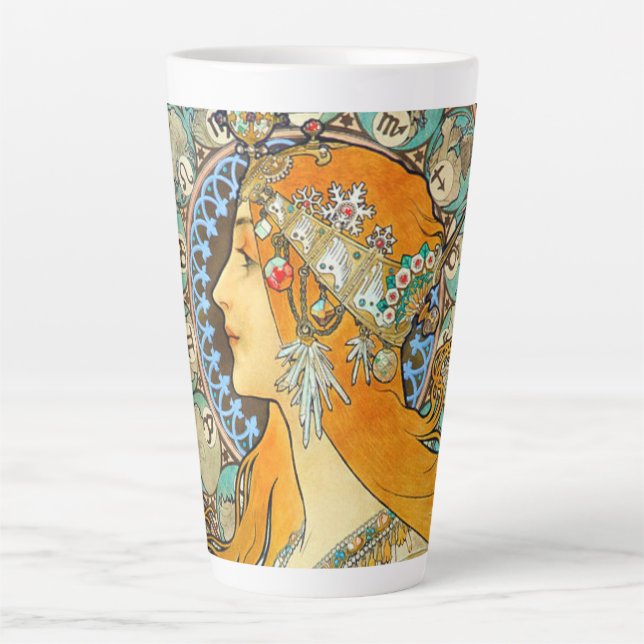 Caneca De Café Latte Alphonse Mucha Art Nouveau Zodiac (Frente)