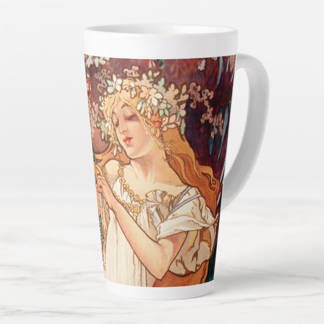 Caneca De Café Latte Alphonse Mucha, As Estações (1896) Primavera (Ângulo direito)