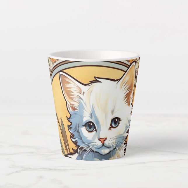 Caneca De Café Latte Alphonse Mucha Style Cat (Frente)