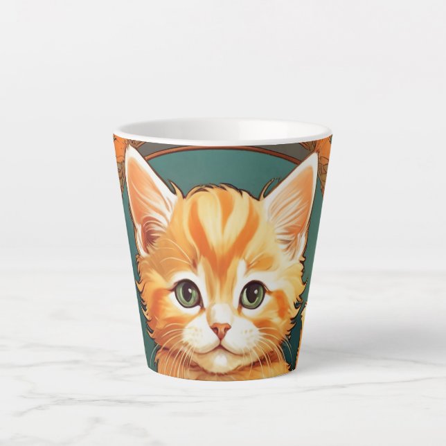 Caneca De Café Latte Alphonse Mucha Style Orange Cat (Frente)