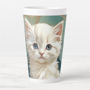 Caneca De Café Latte Alphonse Mucha Style White Cat