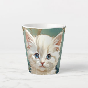Caneca De Café Latte Alphonse Mucha Style White Cat