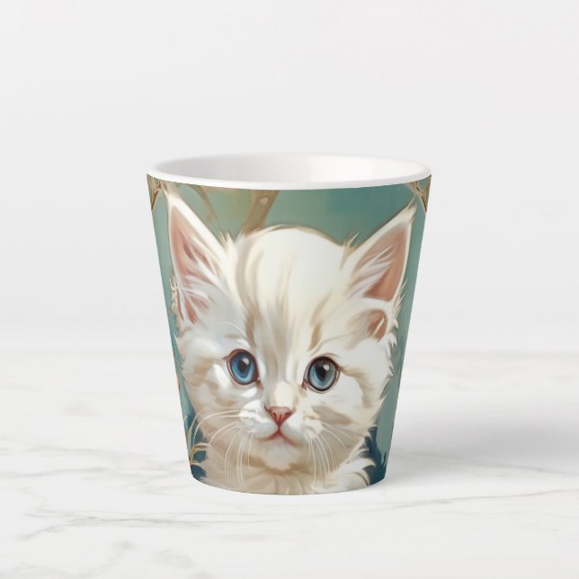 Caneca De Café Latte Alphonse Mucha Style White Cat (Frente)