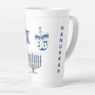 Caneca De Café Latte Altura Azul e Branco do Hanukkah