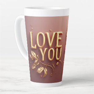 Caneca De Café Latte Ama Você Letras Douradas Com Pérola Floral Vermelh