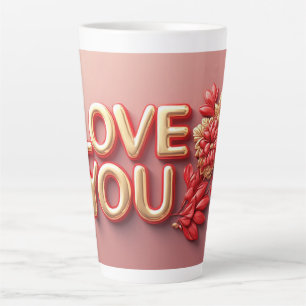 Caneca De Café Latte Ama Você Letras Douradas Com Pérola Floral Vermelh