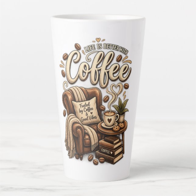 Caneca De Café Latte Amante de Café – A Vida é Melhor Com Café (Frente)