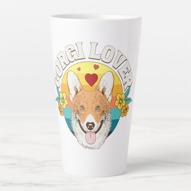Caneca De Café Latte AMANTE DE CORGI arco-íris (Frente)