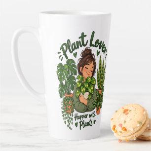 Caneca De Café Latte Amante de Plantas – Mais Feliz com Plantas Casa Pl