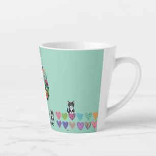 Caneca De Café Latte Amantes de gatos gato de terno floral , corações C