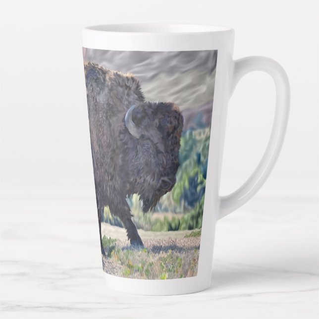 Caneca De Café Latte American Bison Roaming no Grassland Setting (Direita)