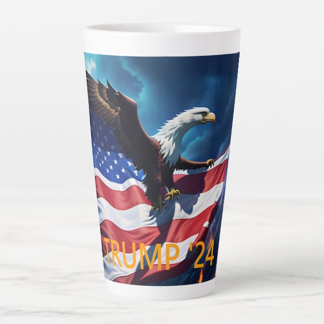 Caneca De Café Latte American Flag American American Eagle TRUMP 2024 (Frente)