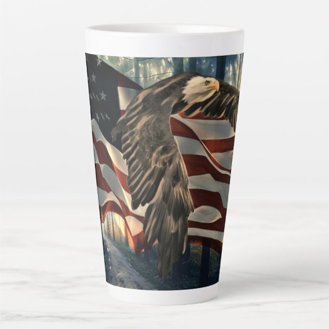 Caneca De Café Latte American Flag Bald Eagle (Frente)