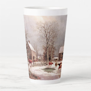 Caneca De Café Latte Americana De Inverno - Neve - Animais Latte