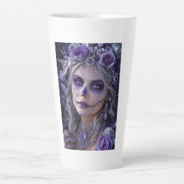 Caneca De Café Latte Amethyst Moon Calavera – Purple Day of the Dead