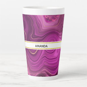 Caneca De Café Latte Ametista Roxo E Agato De Abstrato Dourado