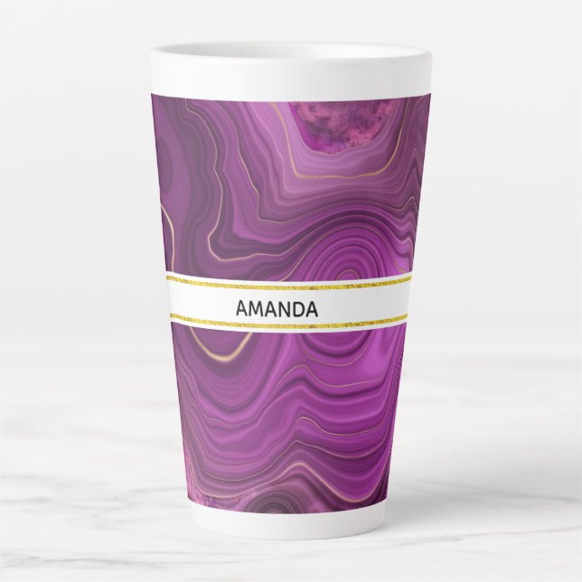 Caneca De Café Latte Ametista Roxo E Agato De Abstrato Dourado (Frente)