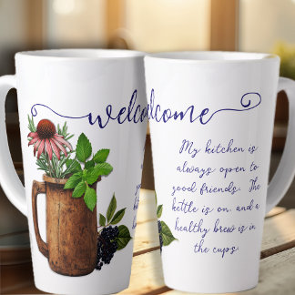 Caneca De Café Latte Amigos de boas-vindas, Cozinha de chá de plantas a