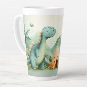 Caneca De Café Latte Amigos Dinossauros Fofos em um Paraíso Pré-Históri
