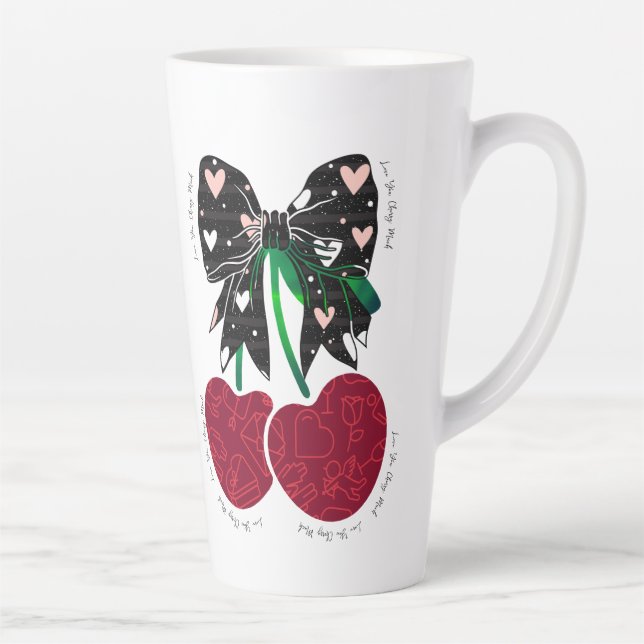 Caneca De Café Latte Amo cereja muito fruta engraçado (Direita)
